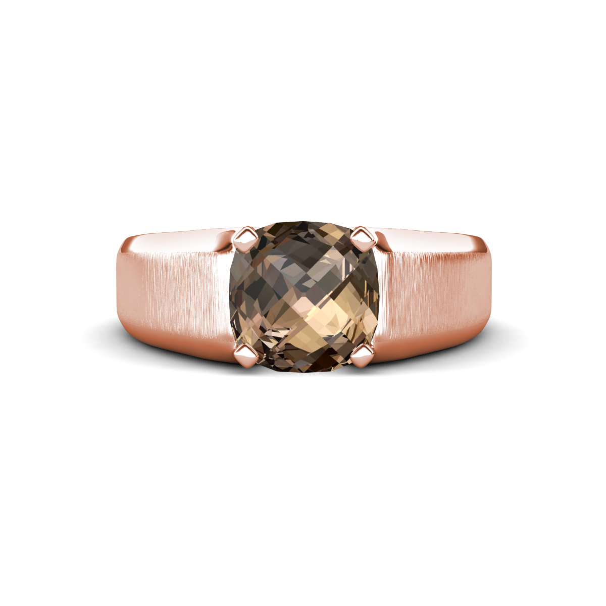 Jude 2.25 ct Cushion Checkerboard Cut Smoky Quartz Solitaire Men Wedding Band (8 mm) 